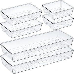 Clear Drawer Organizer Set Acrylic Kitchen Bathroom Office Storage Trays 6 Pack